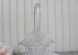 Vintage Clear Glass Basket Vase Cube Design