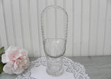 Vintage Clear Glass Basket Vase Etched with a Rose