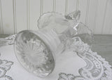 Vintage Clear Glass Basket Vase Etched with a Rose
