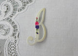 Vintage Enameled Letter B Pin Hand Painted Pink and Purple Roses