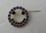 Vintage Blue Rhinestone Smiley Face Smile Pin