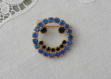Vintage Blue Rhinestone Smiley Face Smile Pin