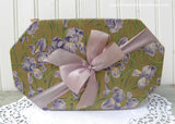 Antique Chocolates Easter Corsage Box with Irises and Purple Bow