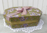 Antique Chocolates Easter Corsage Box with Irises and Purple Bow