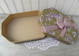 Antique Chocolates Easter Corsage Box with Irises and Purple Bow
