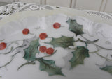 Vintage Hand Painted Handled Christmas Holly Tidbit Plate