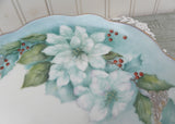 Vintage Hand Painted White Poinsettia and Holly Christmas Plate
