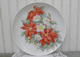 Vintage Hand Painted Poinsettia and Christmas Rose Plate