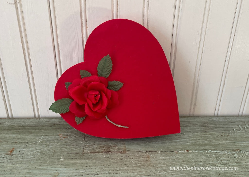 Vintage Small Red Valentine's Heart Candy Box with Rose