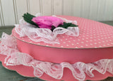Vintage Valentine's Day Candy Box Pink Rose and Dotted Hearts