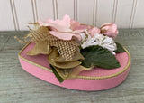 Vintage Pink Velvet Valentine Box Lid with Pink Rose