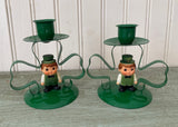 Pair of Vintage St Patrick's Day Candle Holders with Leprechauns