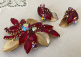 Vintage Weiss Ruby Red Rhinestone Pin and Earrings Set