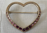 Vintage Variegated Pink and Purple Rhinestone Heart Pin