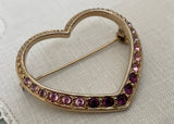 Vintage Variegated Pink and Purple Rhinestone Heart Pin