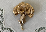Vintage Crown Trifari Gold Tone Carnation Flower Brooch Pin
