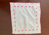 Vintage Embroidered Red Daisy Valentines Day Handkerchief