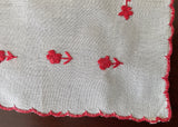 Vintage Embroidered Red Daisy Valentines Day Handkerchief