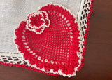 Vintage Crocheted Valentine's Red Heart Handkerchief