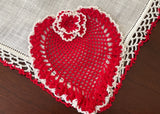 Vintage Crocheted Valentine's Red Heart Handkerchief