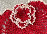 Vintage Crocheted Valentine's Red Heart Handkerchief