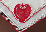Vintage Crocheted Valentine's Red Heart Handkerchief