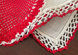 Vintage Crocheted Valentine's Red Heart Handkerchief