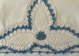 Pair of Vintage Blue and White Hand Crocheted Lace Pillowcases Tubing