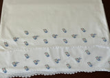 Vintage Hand Embroidered Pink and Blue Forget Me Nots Pillowcases Tubing