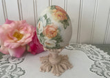 Vintage Hand Painted Peach and White Roses Easter Egg on Pedestal