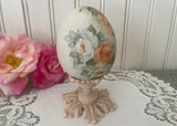 Vintage Hand Painted Peach and White Roses Easter Egg on Pedestal