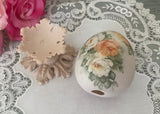 Vintage Hand Painted Peach and White Roses Easter Egg on Pedestal