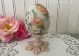 Vintage Hand Painted Peach and White Roses Easter Egg on Pedestal