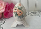 Vintage Hand Painted Peach Poppies and Blue Flowers Egg with Holder