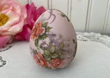 Vintage Hand Painted China Coral Roses on Soft Purple Egg