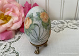Vintage Hand Painted Trio of Yellow Roses Egg with Holder