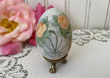 Vintage Hand Painted Trio of Yellow Roses Egg with Holder