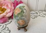 Vintage Hand Painted Trio of Yellow Roses Egg with Holder