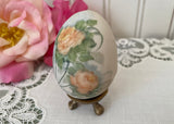 Vintage Hand Painted Trio of Yellow Roses Egg with Holder