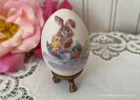 Vintage Hand Painted Easter Bunny and Chick China Egg with Stand