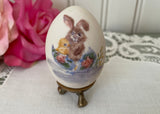 Vintage Hand Painted Easter Bunny and Chick China Egg with Stand