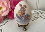 Vintage Hand Painted Easter Bunny and Chick China Egg with Stand