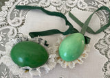 Two Vintage Hand Made Real Egg Easter Diorama Ornaments Lamb Buttercups