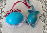 Two Vintage Hand Made Real Egg Easter Diorama Ornaments Mushrooms