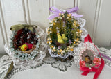 3 Hand Made Real Easter Egg Diorama Ornaments with Chicks and Birds