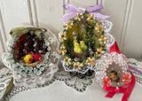 3 Hand Made Real Easter Egg Diorama Ornaments with Chicks and Birds