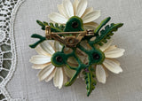 Vintage Enameled Sunflower Black-Eyed Susan Brooch and Clip Earring Set