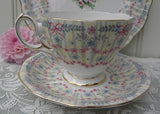 Vintage Queen Anne Royal Bridal Gown Teacup Saucer Luncheon Plate Orchids