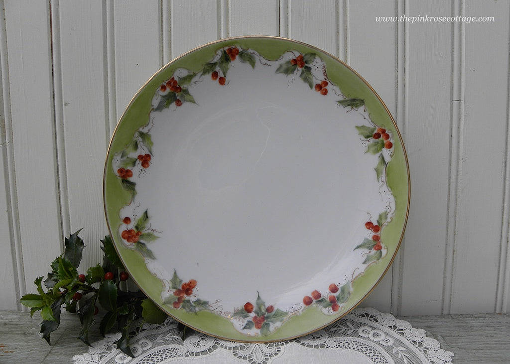 Vintage Hand Painted Christmas Holly Hollyberries Plate