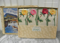 Unused Vintage Embroidered William Smyth Irish Linen Rose Napkins